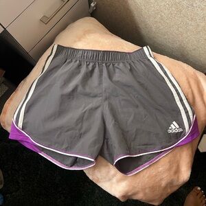 Adidas Gray Shorts with Purple Trim